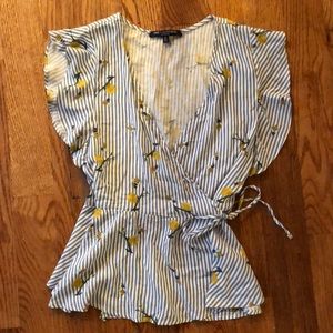 Stripe peplum wrap top